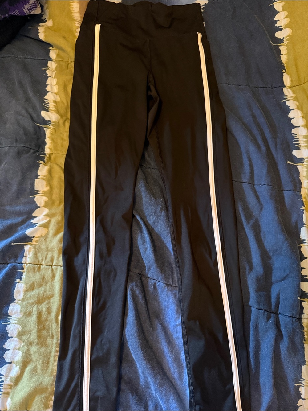DSG Black Leggings with White Side Stripes